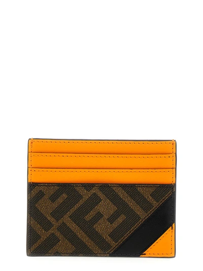 FENDI: credit card holder in leather with FF logo - Tobacco