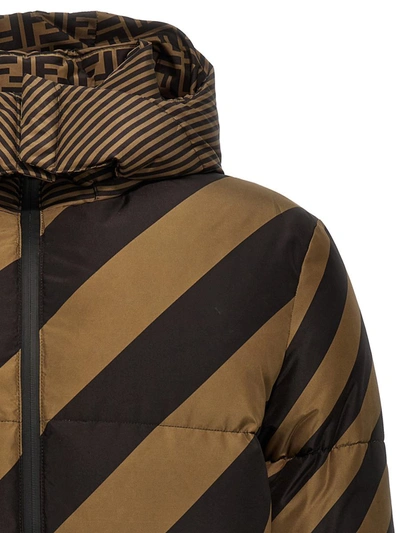 Shop Fendi Logo Reversible Down Jacket In Brown