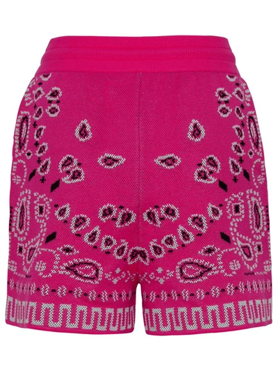 Shop Alanui Fuchsia Cotton Blend Bandana Shorts In Pink