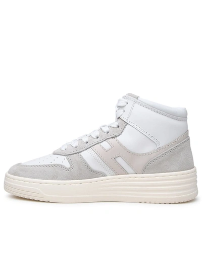 Shop Hogan H630 White Leather Sneakers In Grey