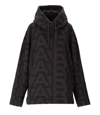 Shop Marc Jacobs The Monogram Oversized Charcoal Black Hoodie In Grey