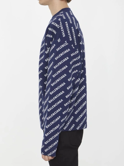 Shop Balenciaga Mini Allover Logo Sweater In Blue