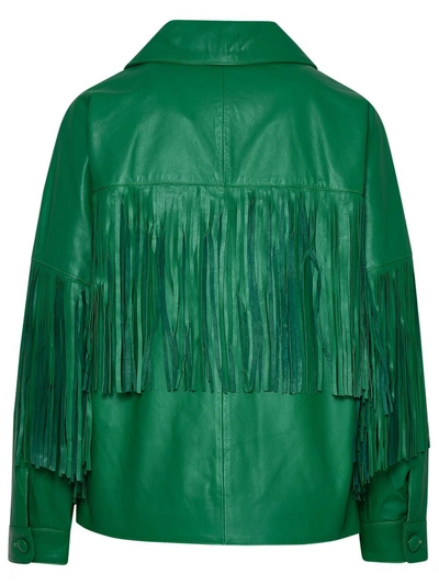 Shop Dancassab Taylor Green Leather Jacket
