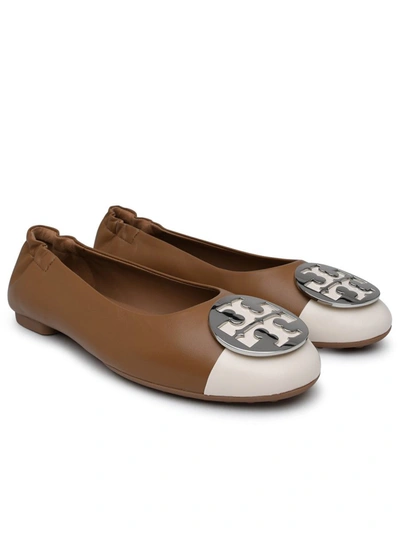 Shop Tory Burch Claire Two-tone Leather Ballet Flats In Brown