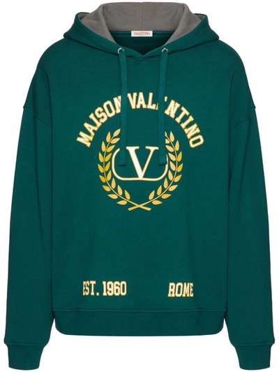 Shop Valentino Maison  Logo Cotton Hoodie In Green