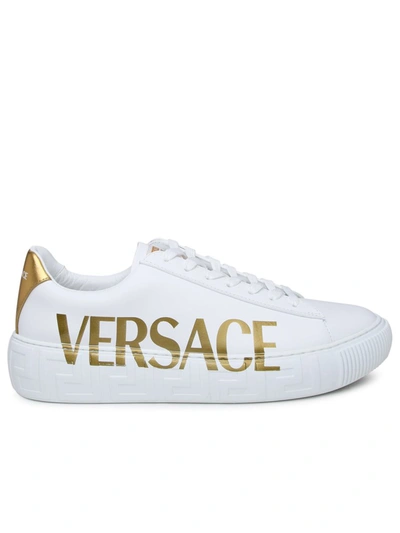 Shop Versace White Leather Lacing Sneakers