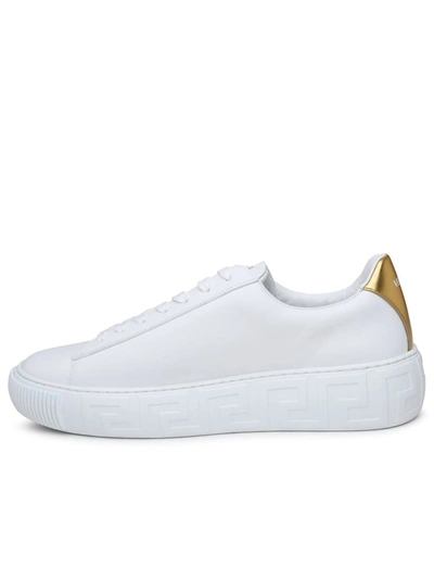 Shop Versace White Leather Lacing Sneakers