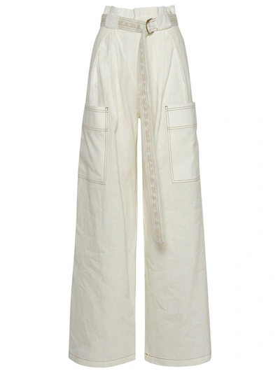 Shop Max Mara White Linen Blend Slogan Pants