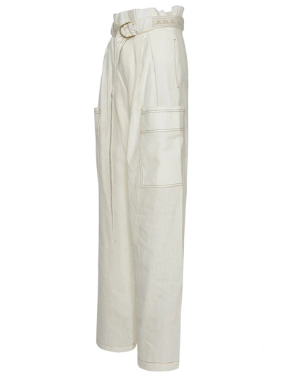Shop Max Mara White Linen Blend Slogan Pants