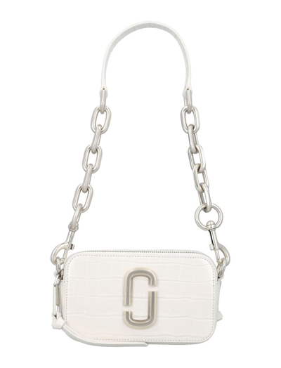 Shop Marc Jacobs Logo Plaque Embossed Chain Shoulder Bag In White