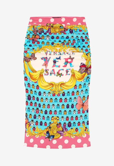 Shop Versace Butterflies Print Midi Skirt In Multicolor