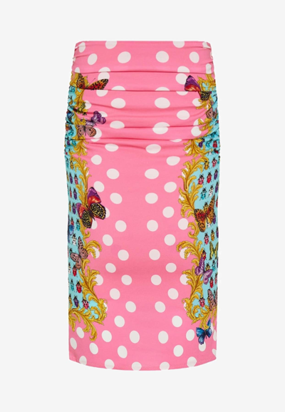 Shop Versace Butterflies Print Midi Skirt In Multicolor