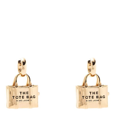 Shop Marc Jacobs Logo Engraved The Tote Bag Earrings In Gold
