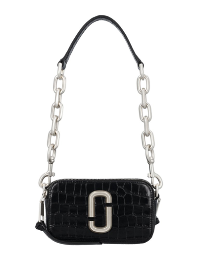 Shop Marc Jacobs Logo Plaque Embossed Chain Shoulder Bag In Black