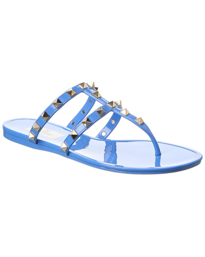 Shop Valentino Rockstud Caged Rubber Sandal In Blue