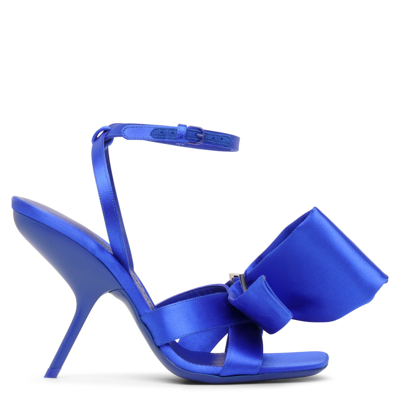 Shop Ferragamo Helena 105 Blue Satin Bow Sandals