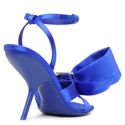 Shop Ferragamo Helena 105 Blue Satin Bow Sandals