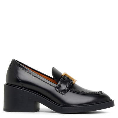 Shop Chloé Marcie Black Leather Heeled Loafers