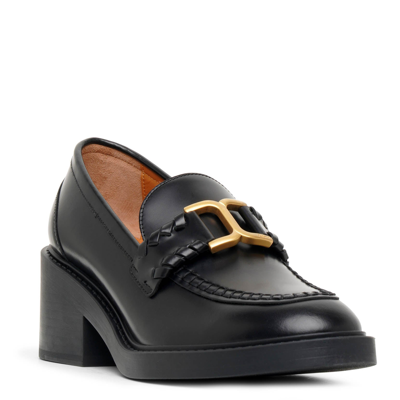Shop Chloé Marcie Black Leather Heeled Loafers