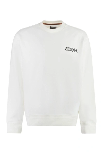 Shop Ermenegildo Zegna Zegna Cotton Crew-neck Sweatshirt In White