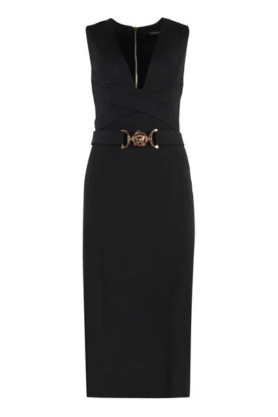 Shop Versace Crepe Midi Dress In Black