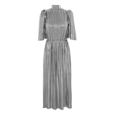 Shop Lisou Diane Silver Metallic Plisse Midi Dress