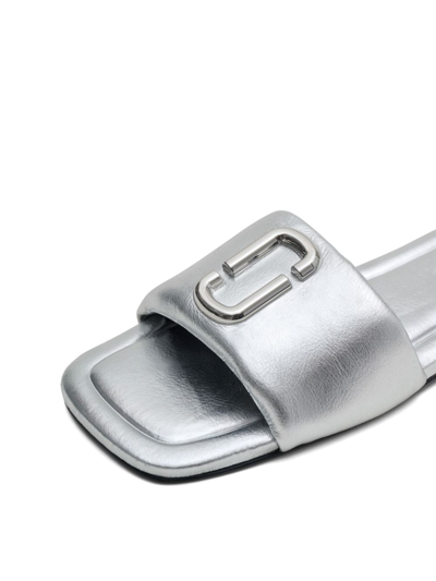 Marc Jacobs The J Marc Metallic Slide Sandals In Silver