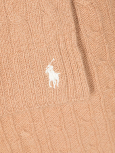 Polo Ralph Lauren Polo Pony-embroidered Cable-knit Scarf In Brown