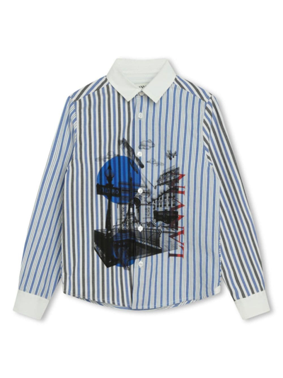 Shop Lanvin Enfant Striped Long-sleeve Buttoned Shirt In Blue