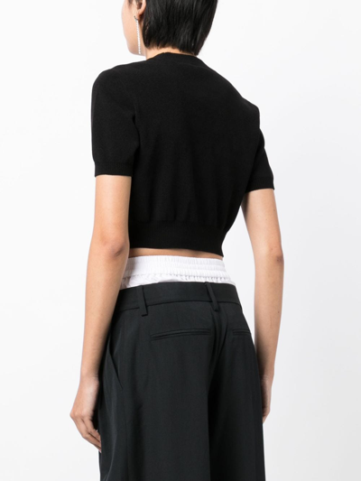 Shop Alexander Wang Logo-embossed Cropped Knitted Top In Black