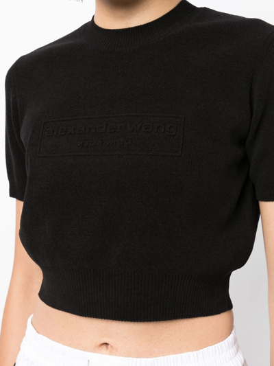 Shop Alexander Wang Logo-embossed Cropped Knitted Top In Black