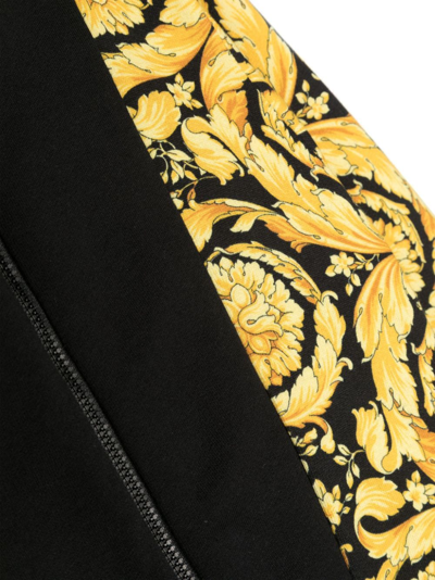 Shop Versace Baroque-print Cotton Zipped Hoodie In Black