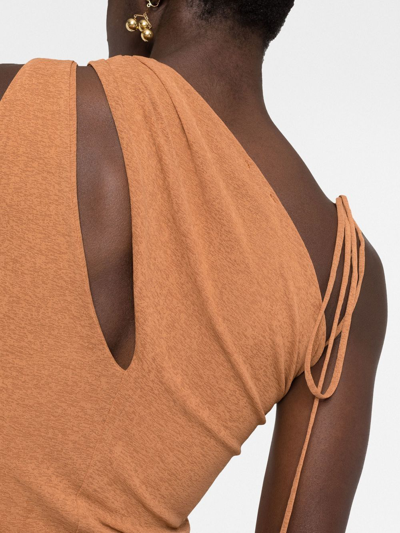 Shop Nanushka One-shoulder Tie-strap Top In Brown