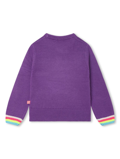 Shop Billieblush Ribbed-trim Intarsia-knit Jumper In Purple