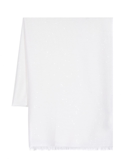 Brunello Cucinelli Sequin-embellished Frayed-hem Scarf In White