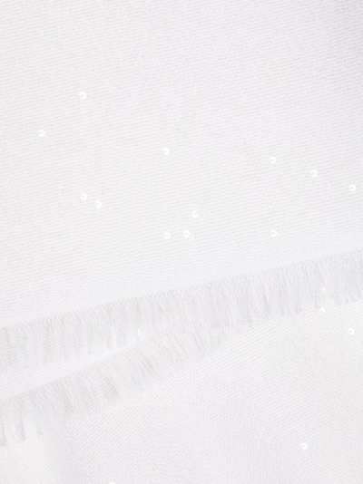 Brunello Cucinelli Sequin-embellished Frayed-hem Scarf In White