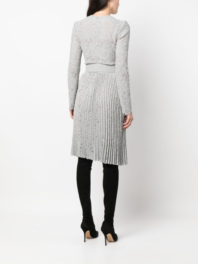 Shop Ermanno Scervino Pleated Guipure Lace Belted Dress In Grey