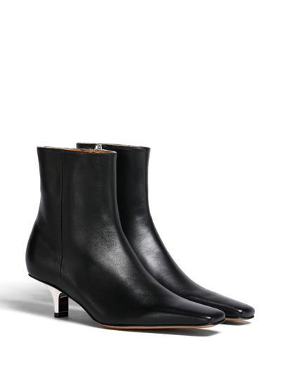 Marni Pointed Toe Leather Ankle Boots In Black