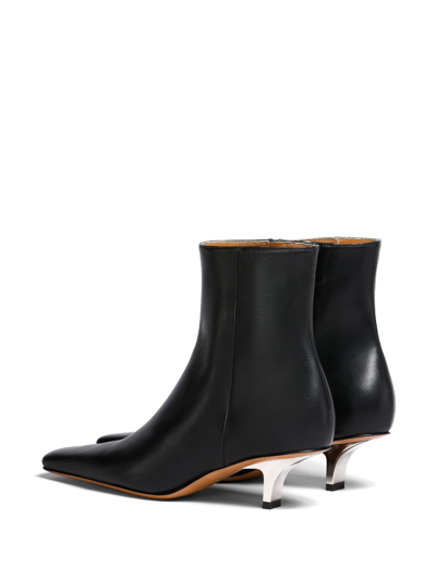 Marni Pointed Toe Leather Ankle Boots In Black