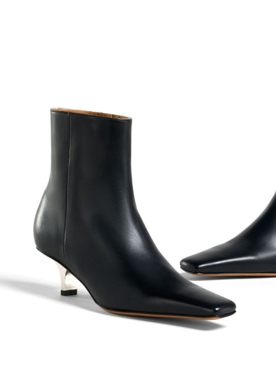 Marni Pointed Toe Leather Ankle Boots In Black