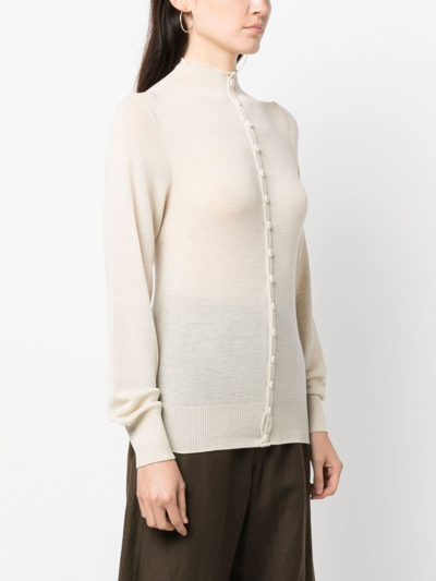 Shop Lemaire High-neck Wool Cardigan In Neutrals