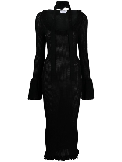 Shop Blumarine Ruffle-detailing Ribbed-knit Dress In Black