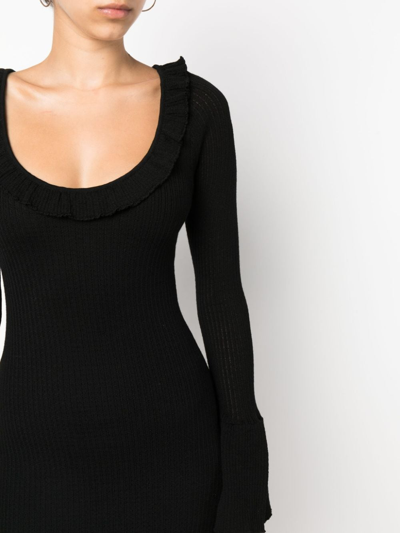 Shop Blumarine Ruffle-detailing Ribbed-knit Dress In Black