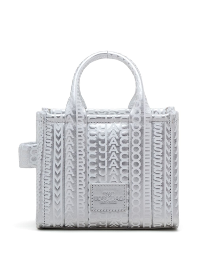 Marc Jacobs The Micro Monogram Metallic Tote Bag In Silver