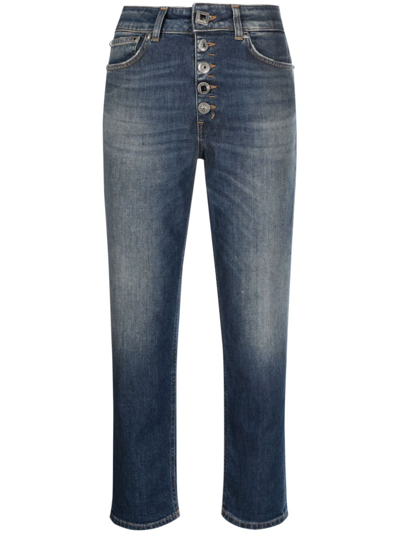 Shop Dondup Button-fly Cropped Jeans In Blue