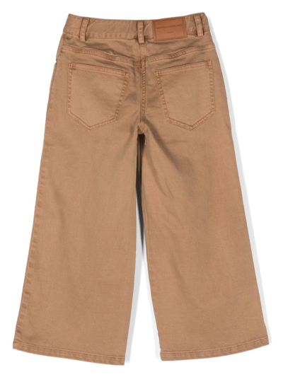 Shop Ermanno Scervino Junior Embroidered-design Straight-leg Trousers In Brown