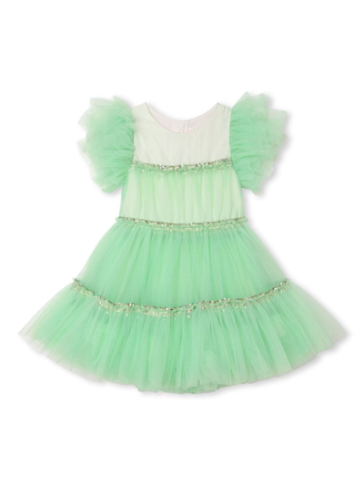 Shop Billieblush Tulle-panels Short-sleeve Dress In Green