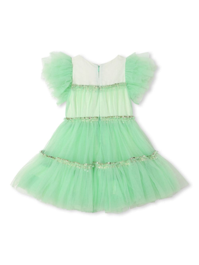 Shop Billieblush Tulle-panels Short-sleeve Dress In Green
