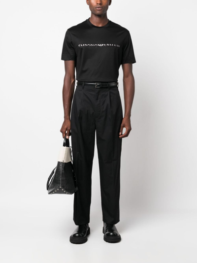 Shop Emporio Armani Pleat-detail Straight-leg Trousers In Black