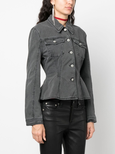 Shop Magda Butrym Fluted Denim Jacket In Grey